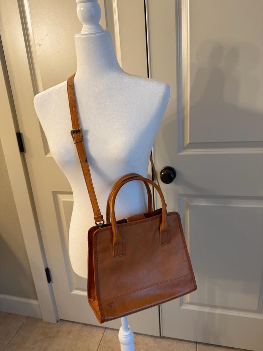 Noonday Collection Tan Leather Crossbody Satchel